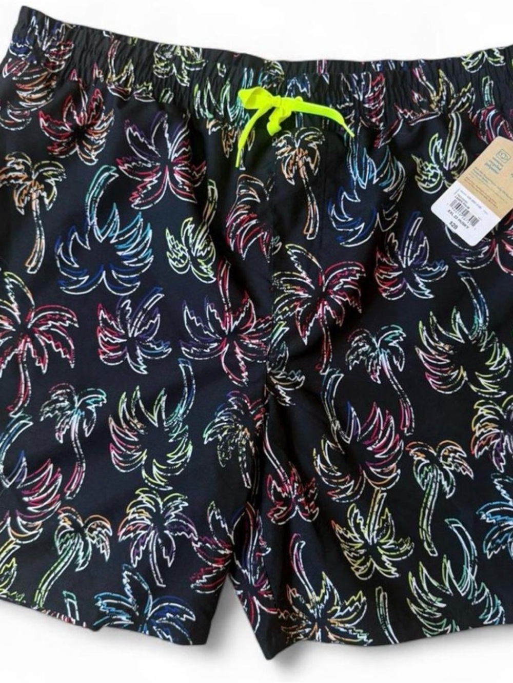 Husky boys XXL size 22 Black Palm Print Swim Shorts with Neon bathing suit